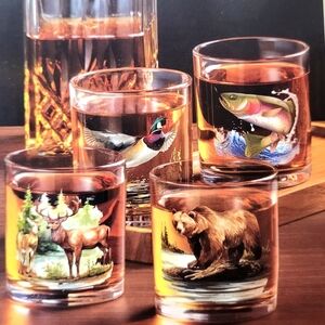 Nature-Inspired Glass Tumbler Set Whiskey Glasses Cabin, Hunting, Moutain, West